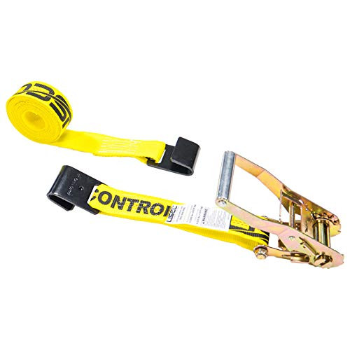 US Cargo Control - Flat Hook Ratchet Strap - Ratchet Strap Tie Down - 2 Inch Wide X 18 Foot Long - Yellow Ratchet Strap Black Flat Hook - Dependable Utility Strap - 3333 Pound Working Load Limit