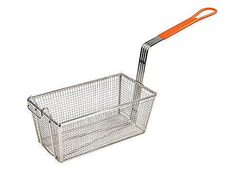 Tiger Chef Stainless Steel Fry Basket 12-1/8 inch x 6-1/2 inch x 5-3/8 inch 10 inch orange plastic handle