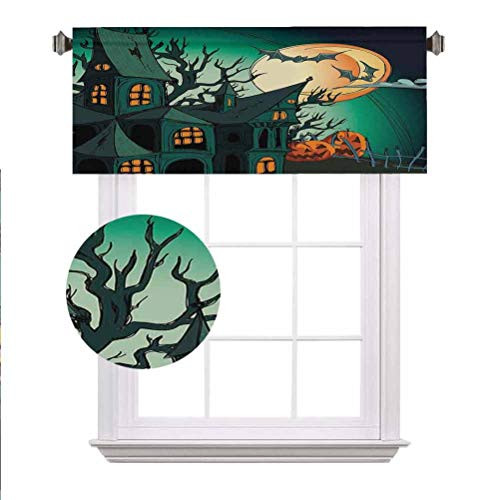 Halloween Decorations Blackout ValancesHaunted Medieval Cartoon Bats in Twilight Gothic Fiction Spooky Art Curtain Valance for Kitchen Bedroom Decor with Rod Pocket52 inchx 18 inchOrange Teal