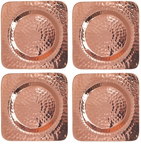 Sertodo Copper CSTR-4.5-S-4 Square 4.5"" Cup Coaster, Hand Hammered 100% Pure Copper, Set of 4