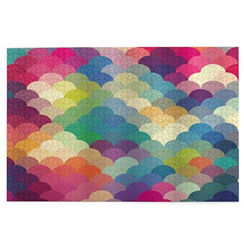 jigsaw puzzles 1000 pieces for adults Abstract Colorful Retro Style Scales Inspired Wave Pattern Overlapping Circles Dots Puzzle For Boys Girls Seniors Gifts