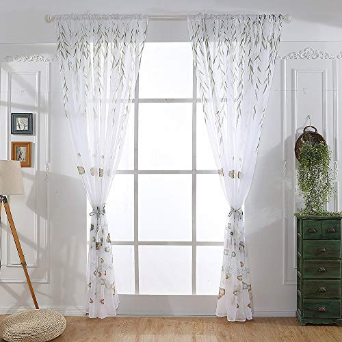 Sheer Curtains Hombre Leaves Sheer Curtain Tulle Window Treatment Voile Drape Valance 2 Panel Fabric 100200cm