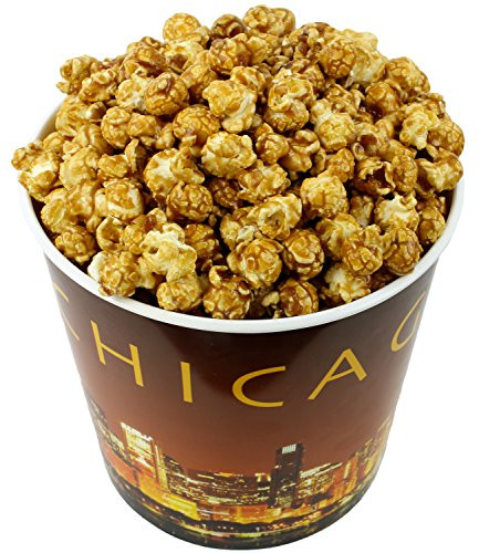 Signature Popcorn - Gourmet Caramel Flavor - 1-Gallon Gold Chicago Skyline Reusable Plastic Tin - Sweet Gift