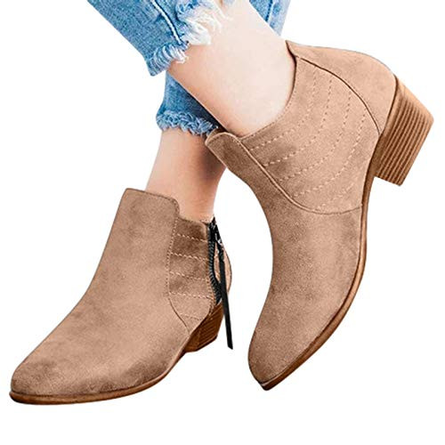 AODONG Ankle Boots for Women Low HeelGibobby Womens Ankle Boots Slip on Cutout Pointed Toe Snakeskin Chunky Stacked Mid Heel Booties Brown