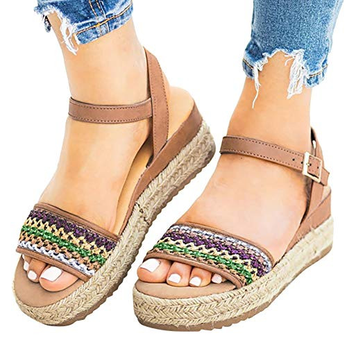 Gibobby Sandals for Women with Arch Support Womens Espadrille Flatform Sandals Open Toe Ankle Strap Slingback Summer Shoes Brown
