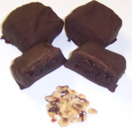 Scotts Cakes Dark Chocolate Covered Brownie Bites with Hazelnuts in a 1 Pound Plastic Deli Container