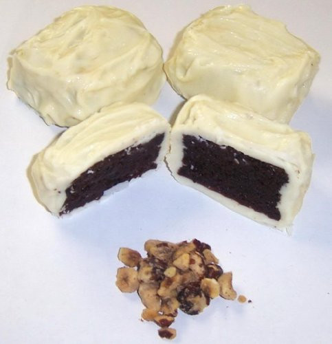 Scotts Cakes White Chocolate Covered Brownie Bites with Hazelnuts in a 1 Pound Plastic Deli Container