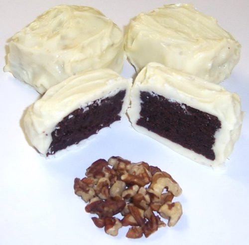 Scotts Cakes White Chocolate Covered Brownie Bites with Pecans in a 1 Pound Plastic Deli Container