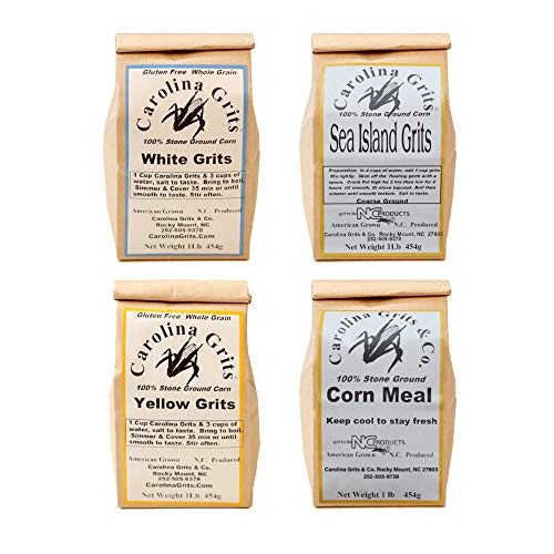 Carolina Grits Company Traditionally Stone Ground Gluten Free Sample Pack Yellow Grits White Grits Sea Island Grits and Cornmeal 4-Pack 4 Pounds Total Carolina Grits Company Traditionally Stone Ground Gluten Free Sample Pack Yellow Grits White Grits Sea Island Grits and Cornmeal 4-Pack 4 Pounds Total