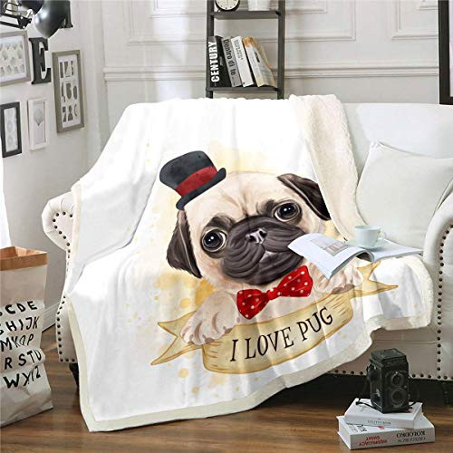 Erosebridal Children Pug Plush Bed Blanket Throw Size Lovely Dog Pattern Blanket Throw for Kids Boys Girls Funny Puppy Animal Pet Fleece Blanket Cartoon Style Brown Warmth Floor Throw Sherpa Throw