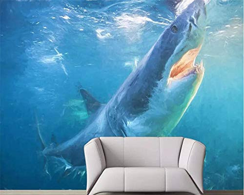 circle-xp Custom Wallpaper 3D Photo Mural Hand Painted Shark Underwater World Tv Background Wall Paper 3D Mural-150Cmx105Cm-Lxh-
