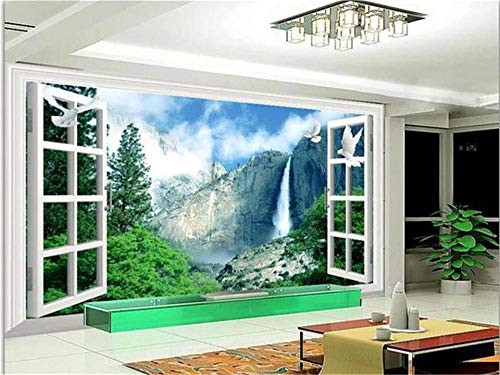 circle-xp 3D Photo Wallpaper Livingroom Custom Mural Window Mountain Waterfall Painting Tv Sofa Background Wallpaper-150Cmx105Cm-Lxh-