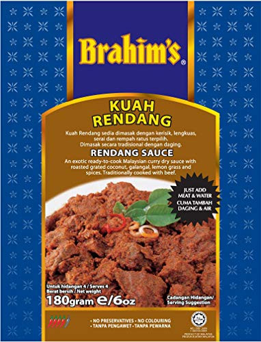 NT Brahims Sauce - Rendang 180g -An exotic ready-to-cook Malaysian dry curry sauce with roasted grated coconutgalangal lemon grass and spices. Traditionally cooked with beef.