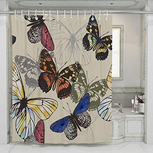 BEISISS Butterfly Shower CurtainButterfly Wallpaper Pattern with Colorful ButterfliesMulticolor Water RepellenMachine Washable Art Pattern for Bathroom