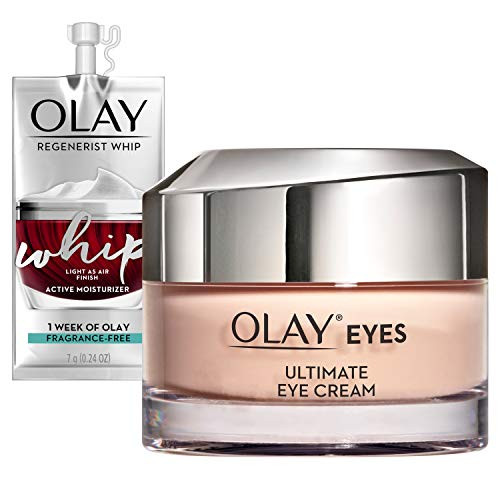 Olay Ultimate Eye Cream for Wrinkles Puffy Eyes  Plus Dark Circles 0.4 Oz  Plus Whip Face Moisturizer Travel/Trial Size Gift Set