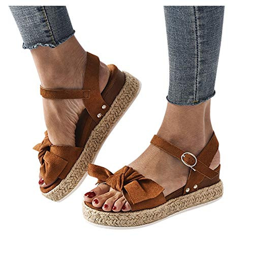 Espadrilles for Women FlatWomens Espadrille Flatform Sandals Open Toe Ankle Strap Slingback Summer Shoes Brown