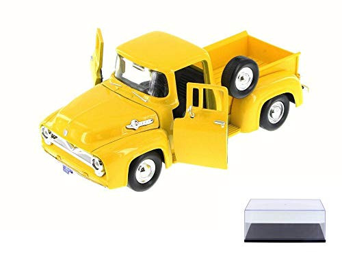 Motor Max Diecast Car  and  Display Case Package - 1955 Ford F-100 Pick Up Truck Yellow 79341WB - 1/24 Scale Diecast Model Toy Car w/Display Case