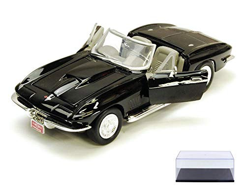 Diecast Car  and  Display Case Package - 1967 Chevy Corvette Black - Motormax 73224 - 1/24 Scale Diecast Model Toy Car w/Display Case