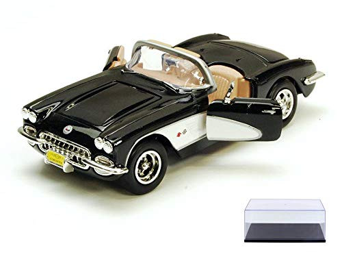 Diecast Car  and  Display Case Package - 1959 Chevy Corvette Convertible Black - Motormax 73216 - 1/24 Scale Diecast Model Toy Car w/Display Case