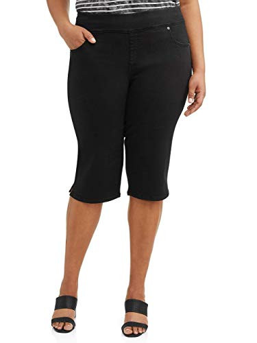 Terra  and  Sky Womens Plus Size Stretch Denim Capri Pants -Black Soot 5X-