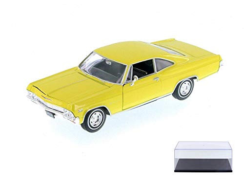 Welly Diecast Car  and  Display Case Package - 1965 Chevy Impala Muscle Yellow 22417WYL - 1/24 Scale Diecast Model Toy Car w/Display Case