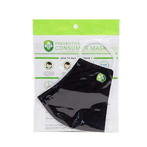 Green Shield Washable Cloth Face Mask - Reusable Triple Layer with Protective Bamboo Cotton Covering Melt-Blown Fabric Soft Interior Fabric - 1 Piece Pack -Black L-