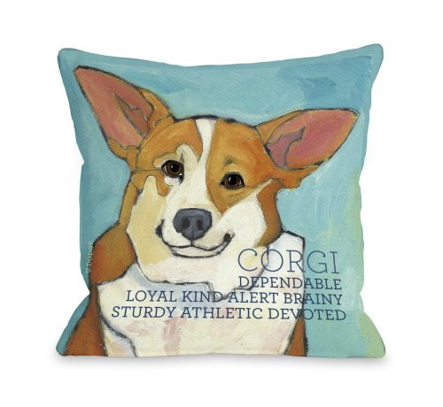 One Bella Casa Corgi 2 Throw Pillow, 16 by 16-Inch