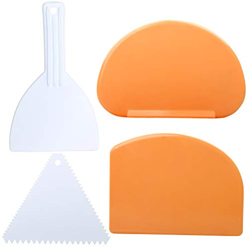 Dough  and  Bowl Scrapers Set of 4 Triangle Saw Blade Scrapers Handle Blade and Soft Scraper Multipurpose Kitchen Gadgets - Curved Edge  and  Flat Edge Flexible Scrapers for Baking Icing Cake Fondant