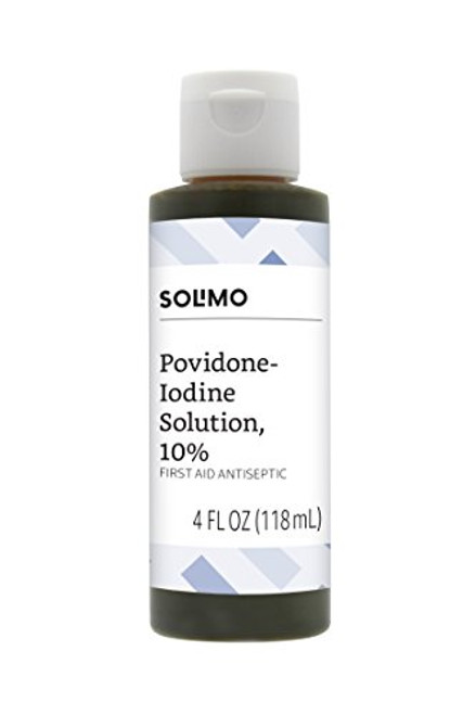 Amazon Brand - Solimo 10 percent Povidone Iodine Solution First Aid Antiseptic 4 Fluid Ounce Amazon Brand - Solimo 10 percent Povidone Iodine Solution First Aid Antiseptic 4 Fluid Ounce