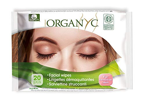 Organyc 100 percent Certified Organic Cotton Facial Beauty Cleansing Wipes - No Chlorine Bleach Dyes Parabens Perfumes Plastics or Man-Made Materials 20 Count