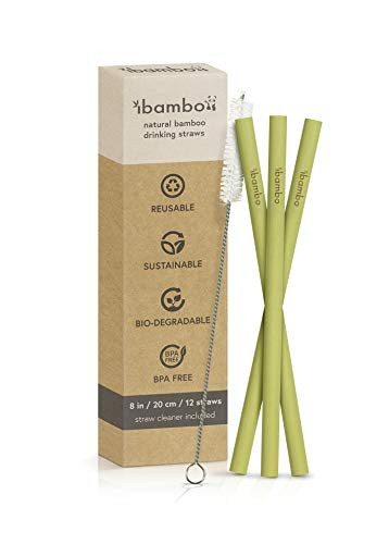 Ibambo 12 Pack Natural Bamboo Drinking Straws - Eco-Friendly Sustainable Reusable Bamboo Straws -8 inch Straws with Straw Cleaner -Biodegradable Alternative to Plastic Stainless Steel  and  Glass