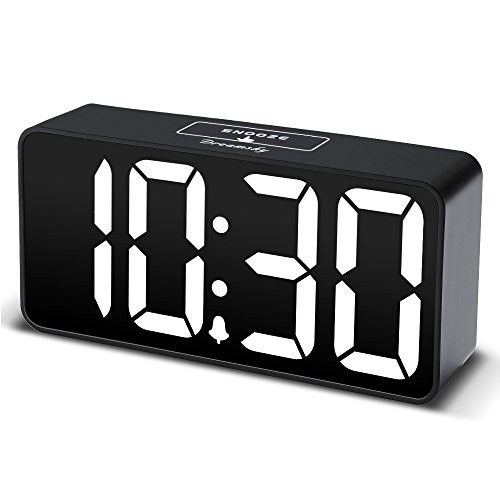 DreamSky Compact Digital Alarm Clock with USB Port for Charging, Adjustable Brightness Dimmer, Bold Digit Display, 12/24Hr, Snooze, Adjustable Alarm Volume, Small Desk Bedroom Bedside Clocks. (White)