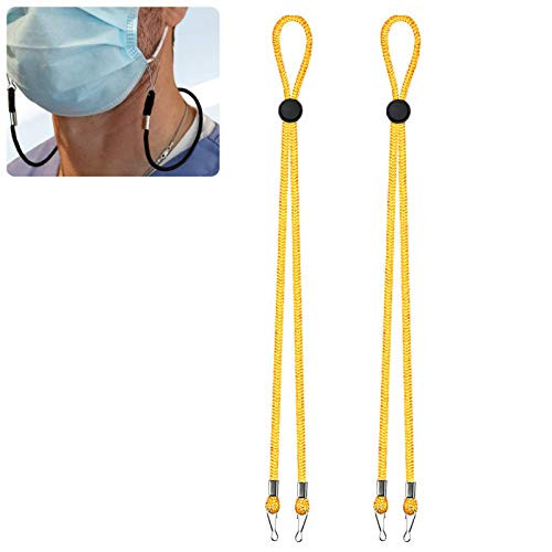 Adjustable Length Mask Lanyard Straps for Back of Head or Neck and Adjustable Stopper Mask Holders Extender -Yellow 2Pcs-
