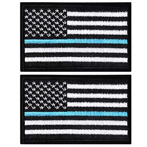 SHELCUP 2 Pieces-Tactical Police Law Enforcement Thin Blue Line United States Flag Patch