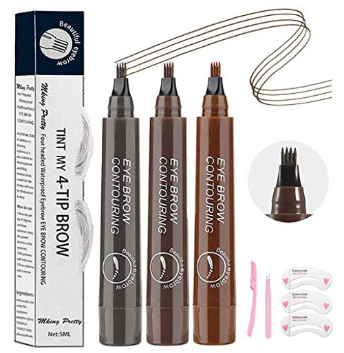 Eyebrow Tattoo PenTat Brow Microblading Eyebrow Pencil Waterproof Microblade Brow Pen Make Up with a Micro-Fork Tip Applicator Creates Natural Looking Brows Effortlessly and Stays on All Day - 3 Pcs