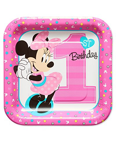 amscan American Greetings Minnie Mouse 1st Birthday 7 inch Square Plate -8 Count- Dessert Plates