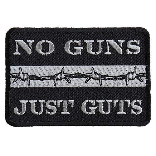 No Guns Just Guts Thin Silver Line Patch for Correctional Officers - 3.5x2.4 inch. Embroidered Iron on Patch