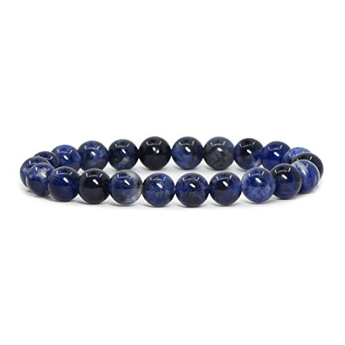 Justinstones Natural Blue Sodalite Gemstone 8mm Round Beads Stretch Bracelet 7 Inch Unisex