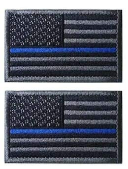 2 Pieces Tactical Thin Blue Line USA Flag Patch Blue Line American Flag Patch US Flag Patch United States of America Flag Patch Hook and Loop Embroidered Military Uniform Emblem Patches