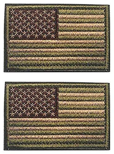 2 Pieces Tactical USA Flag Patch American Flag Patch US Flag Patch United States of America Flag Patch Hook and Loop Embroidered Military Uniform Emblem Patches -Green