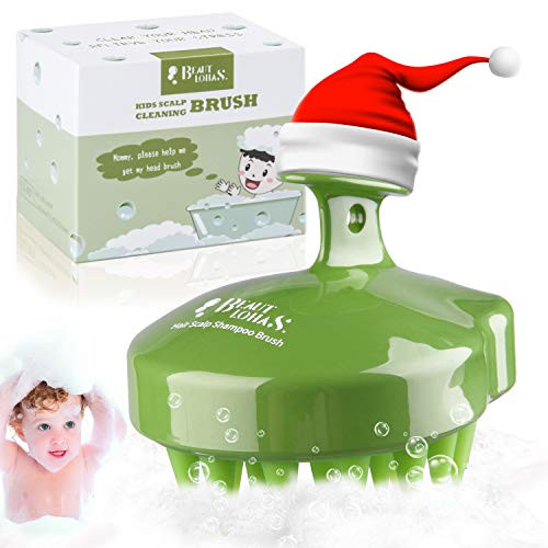Hair Scalp Massager BEAUTLOHAS. Shampoo Brush Scalp Scrubber and Dandruff Brush for Scalp Care Hair Cleaning Shower Neck and Body Massager Soft Silicone Comb for Kids  and  Pets -Green - Kidss-