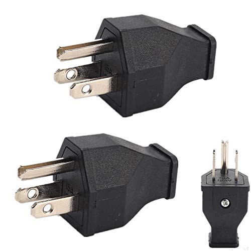 -2xPCS-15 Amp 125 Volt Straight Blade Plug Plug Straight Blade Grounding3-Wire Male Extension Cord Replacement Electrical Plugs End Black