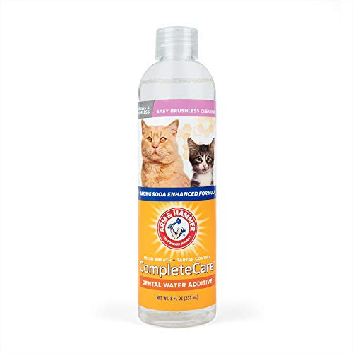 Arm  and  Hammer Complete Care Cat Dental Water Additive 8 Fl Oz - Odorless  and  Flavorless Water Additive for Easy Brushless Cleaning - Baking Soda Formula for Fresh Breath and Tartar Control