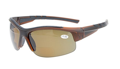 Eyekepper TR90 Polarized Bifocal Half Rimless Sunglasses Brown Frame  Plus3.5