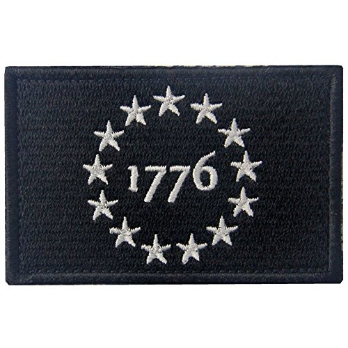 Tactical USA 1776 Patriot Milltary Embroidered Applique Morale Hook  and  Loop Patch - White  and  Black