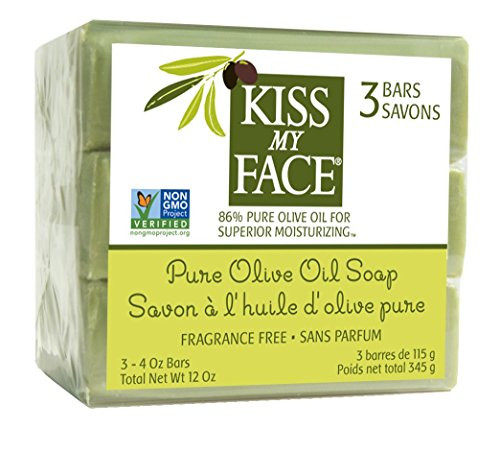 Kiss My Face Pure Olive Oil Naked Bar Soap 4 oz -Pack of 3-