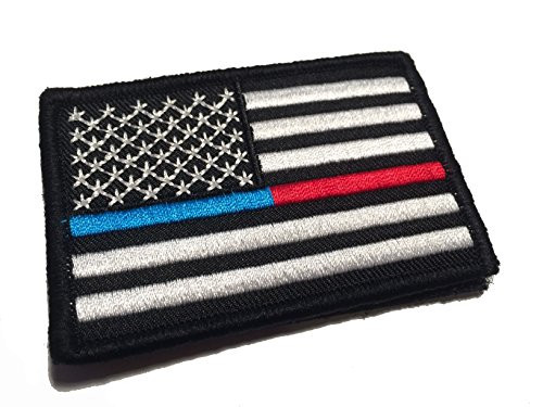 2x3 inch Thin Red and Blue Line Hook/Loop Patch United States Flag Tactical Firefighter Emt Paramedics