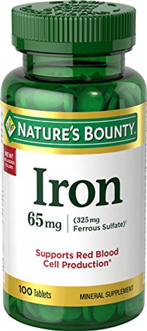 Natures Bounty Iron 65 Mg.-325 mg Ferrous Sulfate- 100 Tablets Natures Bounty Iron 65 Mg.-325 mg Ferrous Sulfate- 100 Tablets