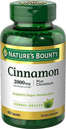 Natures Bounty Cinnamon Pills and Chromium Herbal Health Supplement Promotes Sugar Metabolism and Heart Health 2000g 60 Capsules