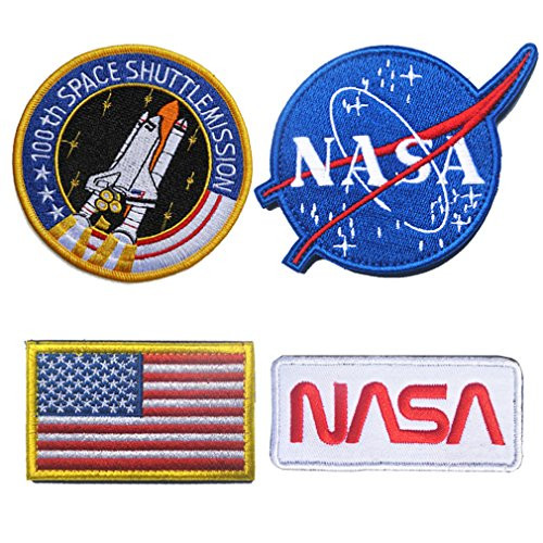 WZT 4 Pcs Tactical Flag Patch - Combination USA NASA Patch Embroidered Morale Lot Military Embroidered Patches-4 Pcs-Hook and Loop Fasteners--